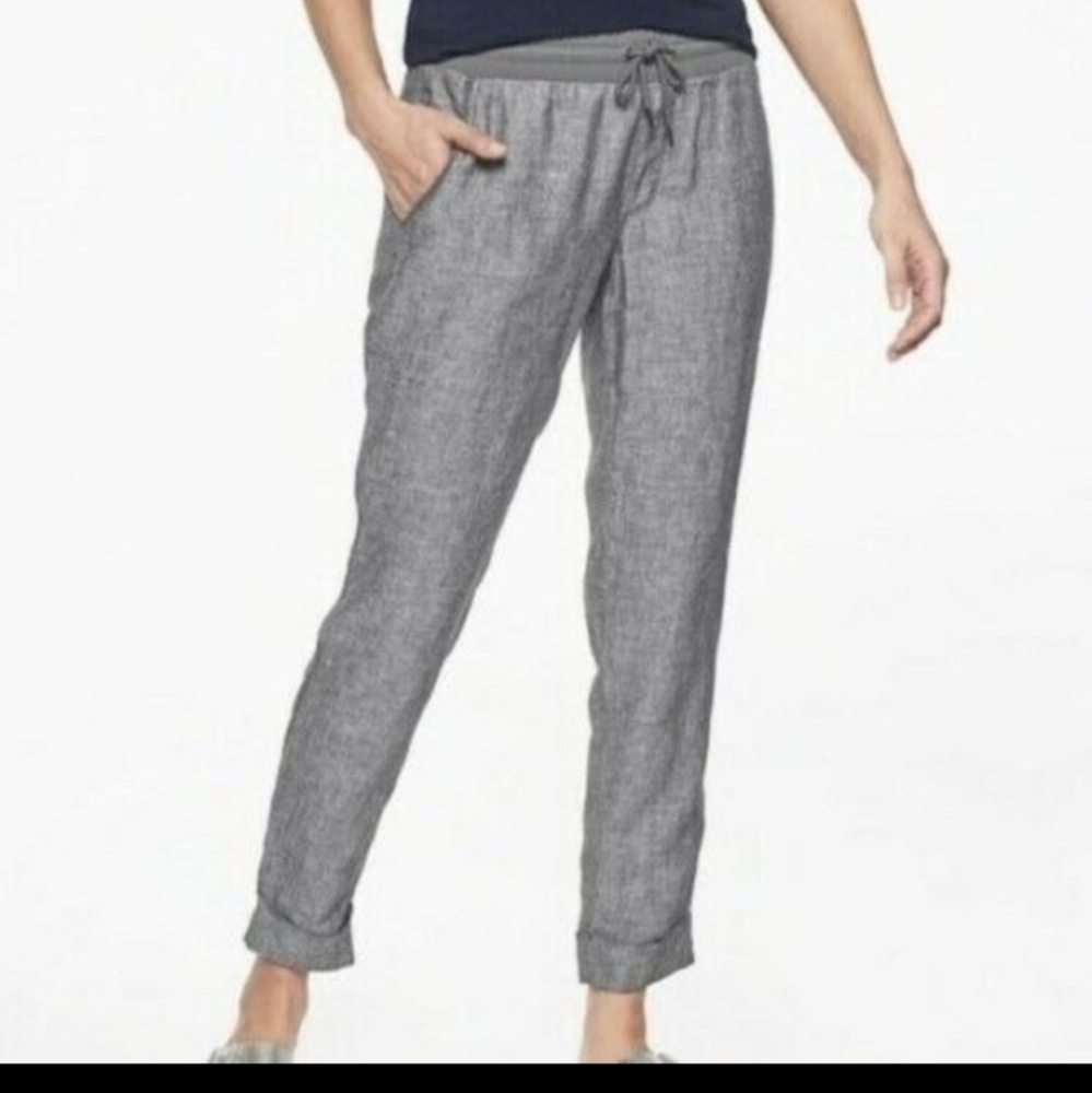 Athleta Bali Linen Drawstring Pants 6 Heathered Grey